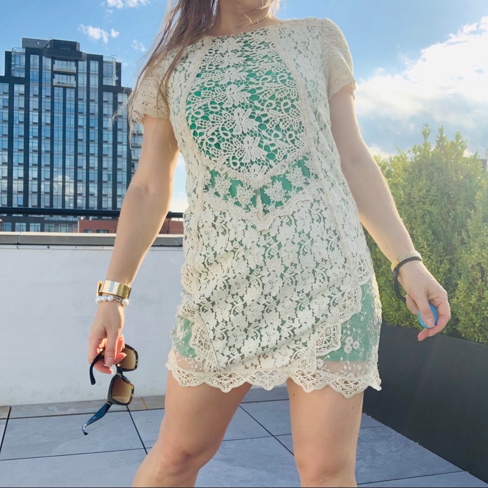 Anthro Champagne & Strawberry Emerald Ivory Lace - Picture 15 of 16